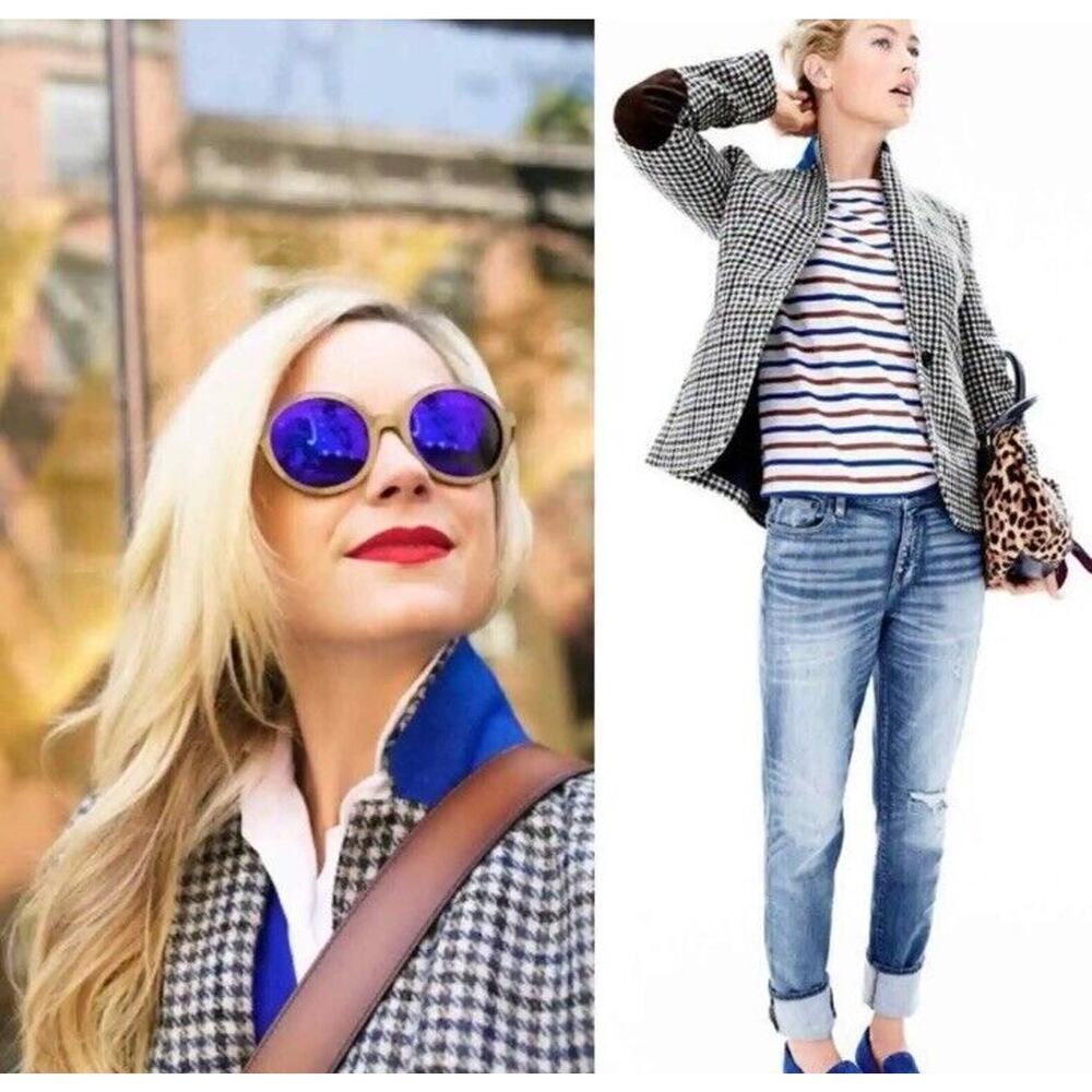 J. Crew Factory Houndstooth Blazer with Blue Accents